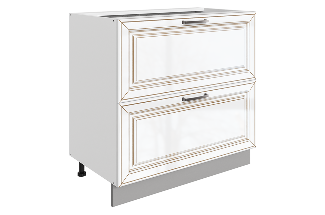 Атланта Шкаф рабочий L800 B500 Слим (2 ящ.) (эмаль) (белый/белый глянец патина золото)