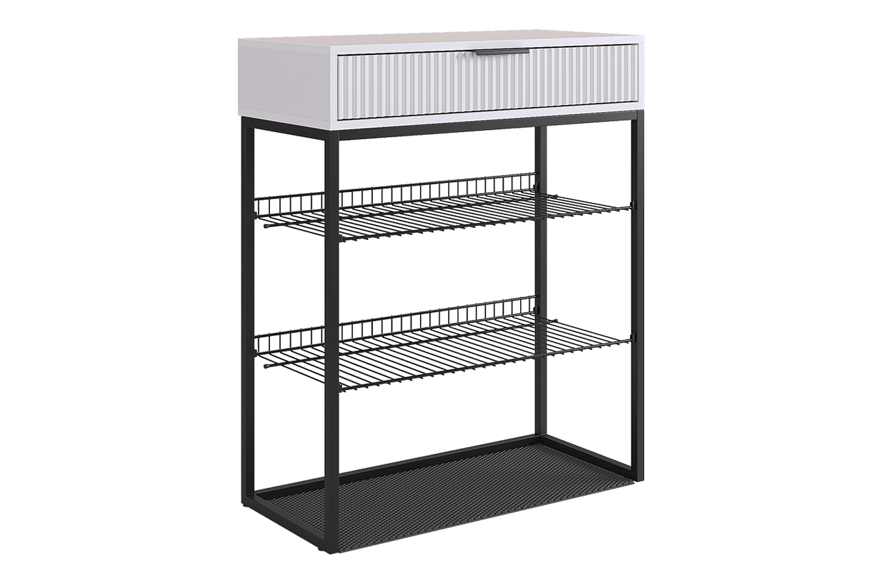 Обувница Вельвет (белое дерево/белый матовый/черный муар)