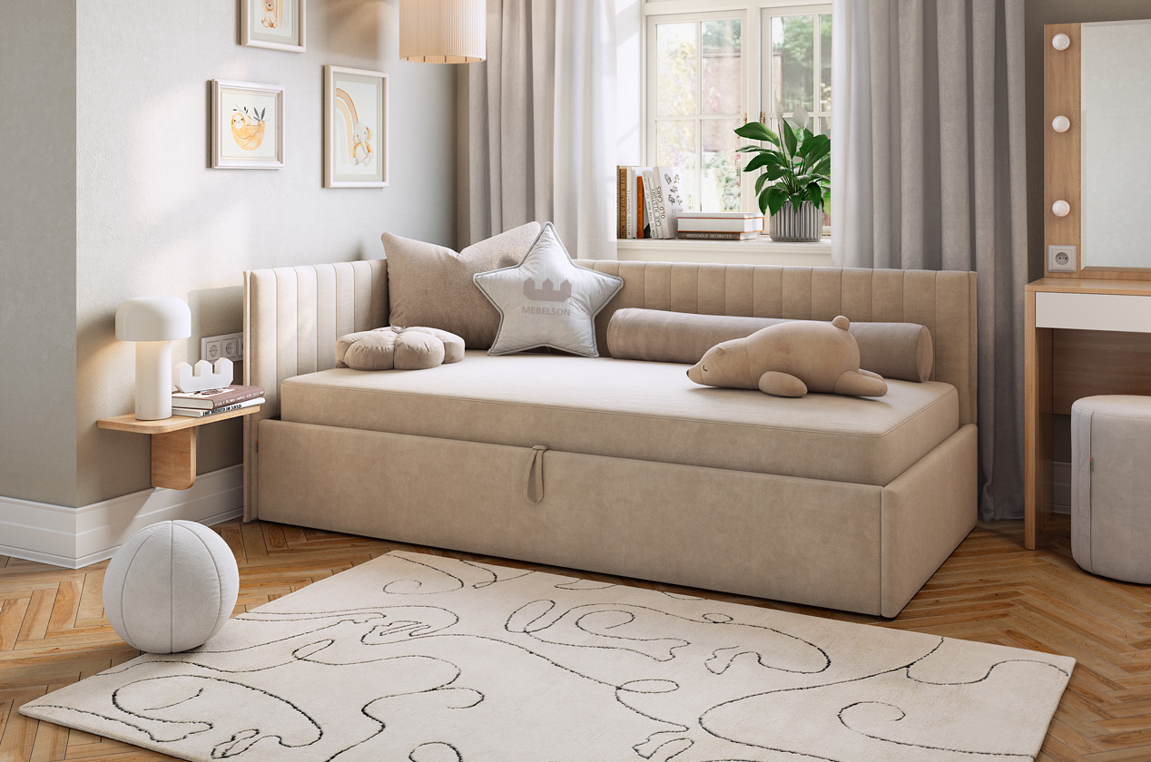 Кровать с подъемным механизмом Твикс (Тахта) 90х200 см (капучино (велюр))