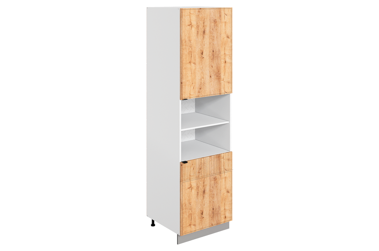 Бариста Шкаф-пенал L600 Н2321 (2 дв. гл.) (правый) (белый/дуб европейский матовый)