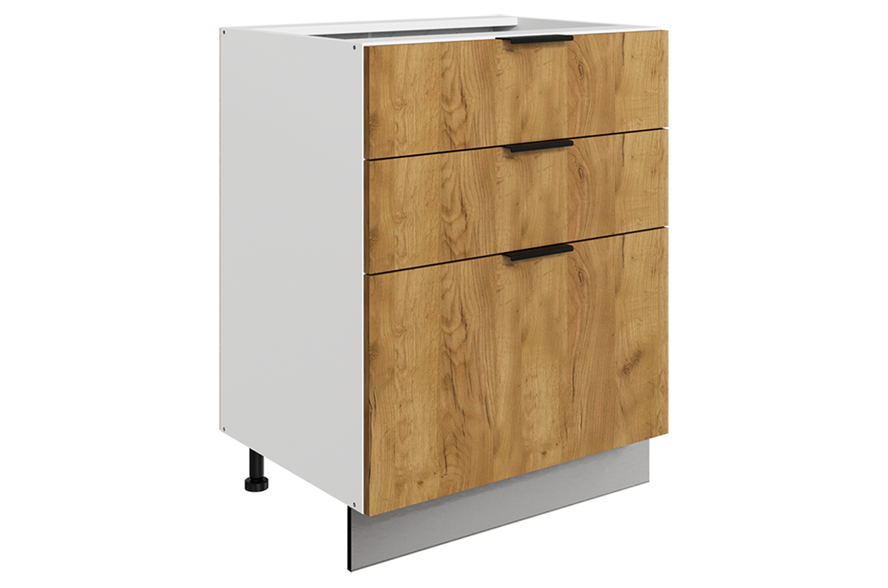Стоун Шкаф рабочий L600 B500 Слим (3 ящ.) (белый/акация светлая)