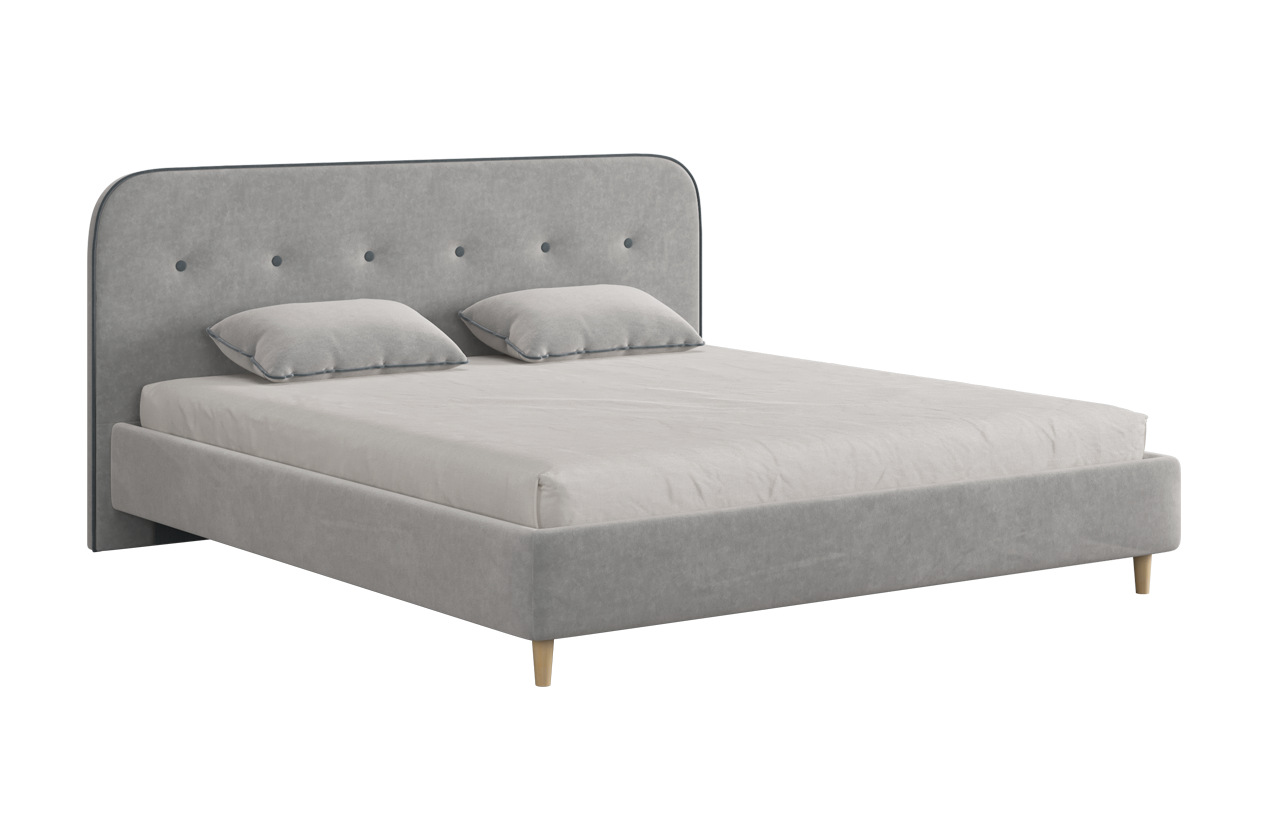 Кровать с основанием Лео 180х200 см (галька (велюр)/графит (велюр))