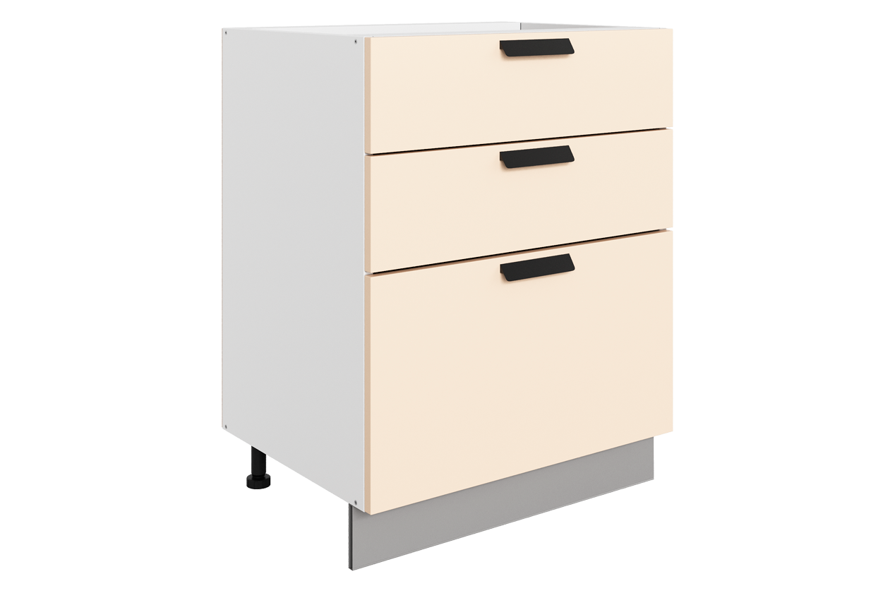 Джаз Шкаф рабочий L600 B500 Слим (3 ящ.) (эмаль) (белый/крем)