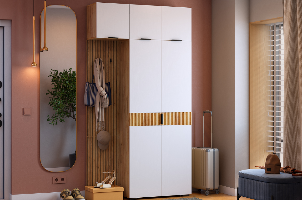 Прихожая "Мебельсон К10" (1200х350х2226) (дуб крафт золотой/белое дерево)