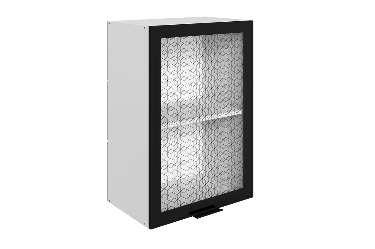 Стоун Шкаф навесной L500 Н720 (1 дв.рам.) (белый/черный муар)