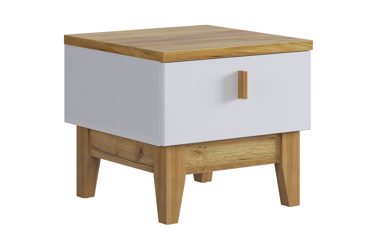 Тумба прикроватная Хюгге (белое дерево/дуб крафт золотой/белый матовый)