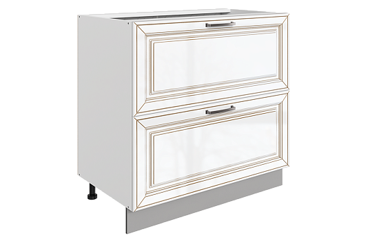 Атланта Шкаф рабочий L800 B500 Слим (2 ящ.) (эмаль) (белый/белый глянец патина золото)