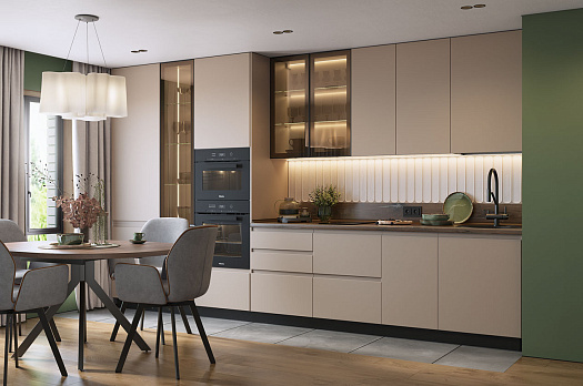 Кухонный гарнитур 11 (ширина 387х60х232,1 см) (белый/кофейный/черный муар/зеркальная бронза)