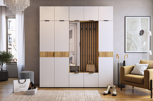 Прихожая "Бери К1" (2000х350х2226) (дуб крафт золотой/белое дерево)