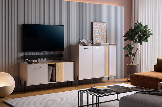 Гостиная "Доминика К2" (2380х350х920) (кашемир/дуб крафт золотой)