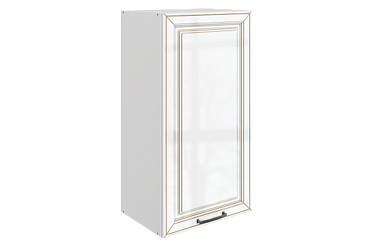 Атланта Шкаф навесной L450 Н900 (1 дв. гл.) (эмаль) (белый/белый глянец патина золото)