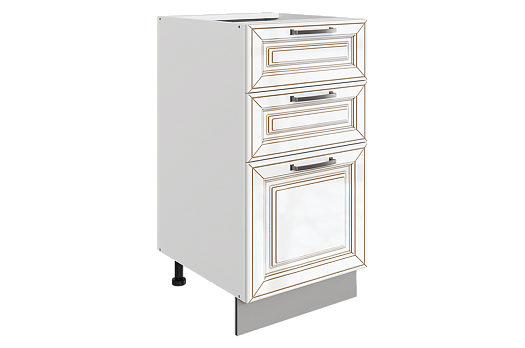 Атланта Шкаф рабочий L400 B500 Слим (3 ящ.) (эмаль) (белый/белый глянец патина золото)