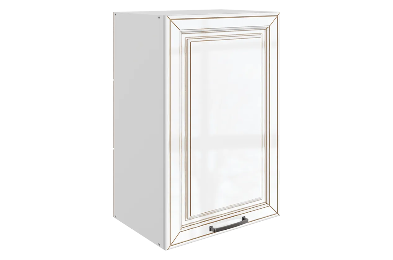 Атланта Шкаф навесной L450 Н720 (1 дв. гл.) (эмаль) (белый/белый глянец патина золото)