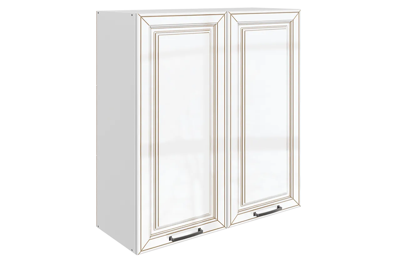 Атланта Шкаф навесной L800 Н900 (2 дв. гл.) (эмаль) (белый/белый глянец патина золото)