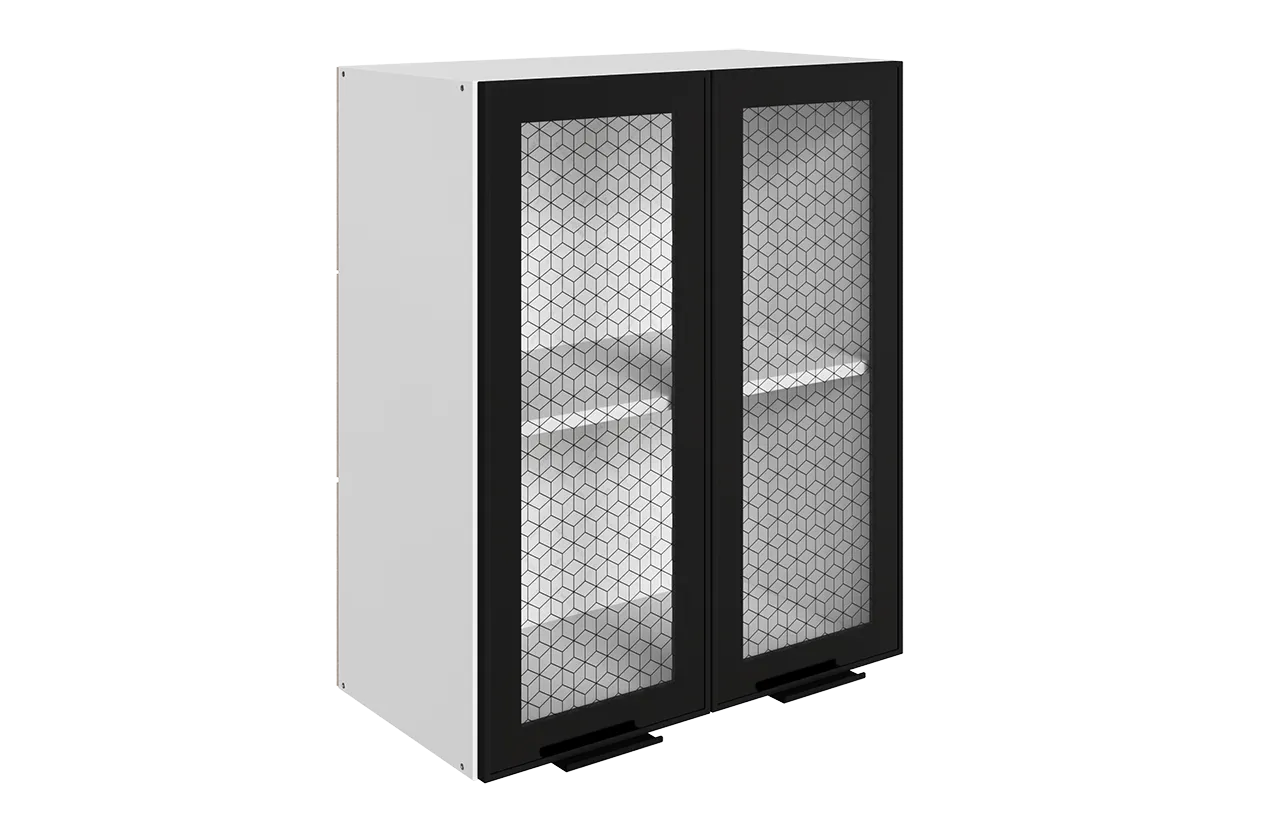 Стоун Шкаф навесной L600 Н720 (2 дв. рам.) (белый/черный муар)