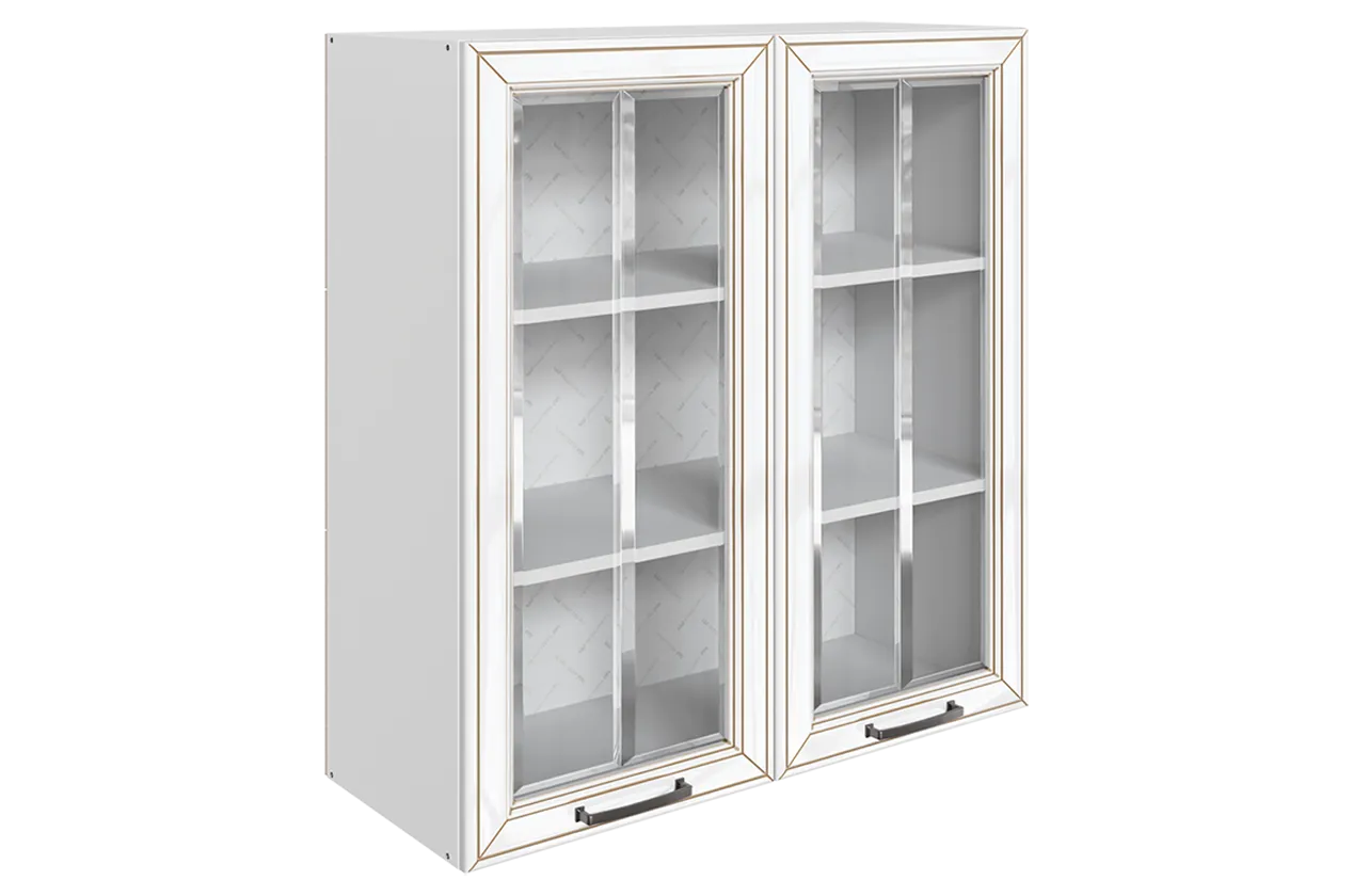 Атланта Шкаф навесной L800 Н900 (2 дв. рам.) (эмаль) (белый/белый глянец патина золото)