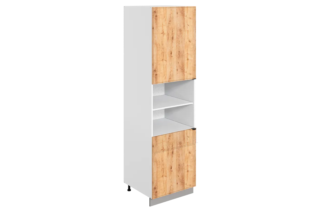 Бариста Шкаф-пенал L600 Н2321 (2 дв. гл.) (левый) (белый/дуб европейский матовый)