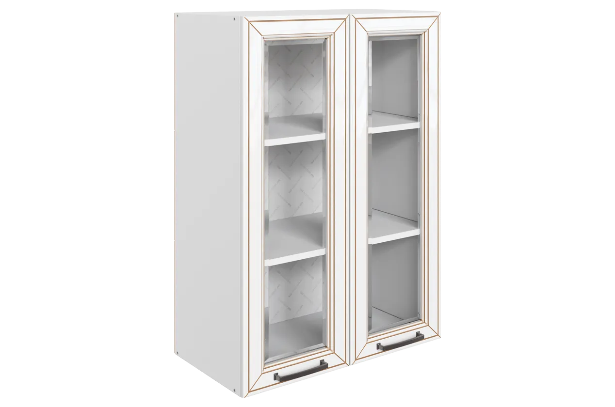 Атланта Шкаф навесной L600 H900 (2 дв. рам.) (эмаль) (белый/белый глянец патина золото)