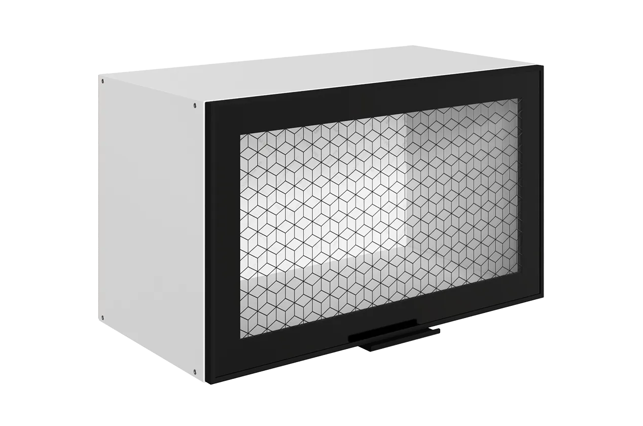 Стоун Шкаф навесной L600 Н360 (1 дв. рам.) (белый/черный муар)