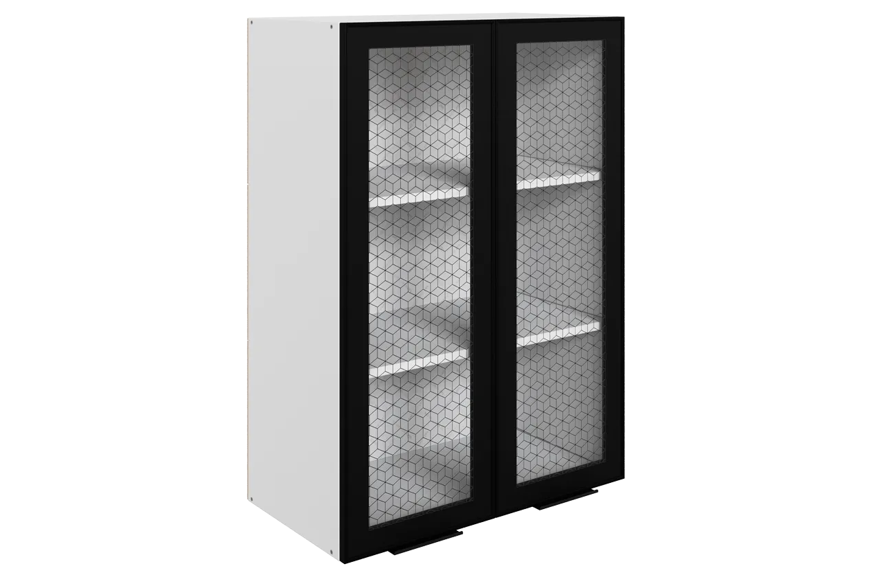 Стоун Шкаф навесной L600 H900 (2 дв. рам.) (белый/черный муар)