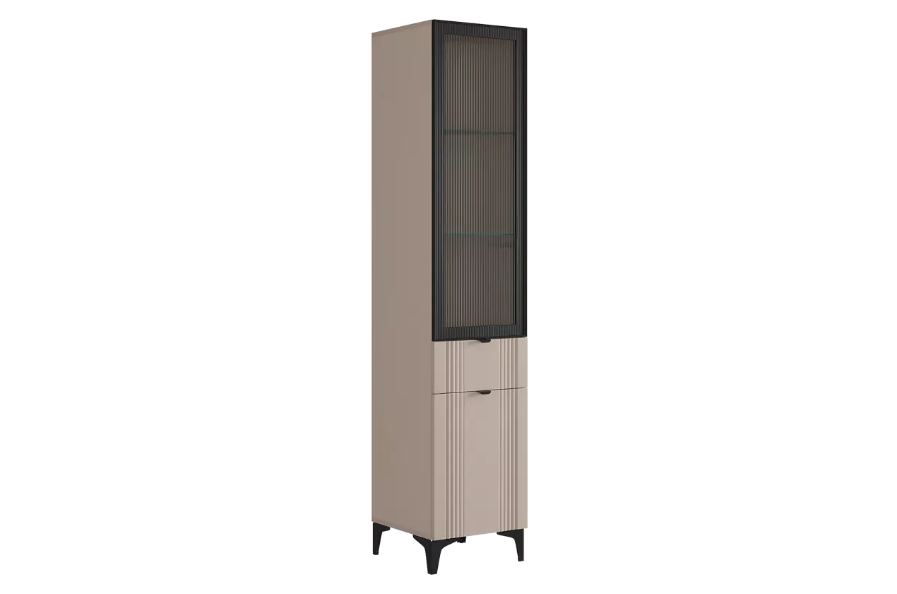 Рич Шкаф однодверный (со стеклом) (кашемир/фрапучино матовый/черный)