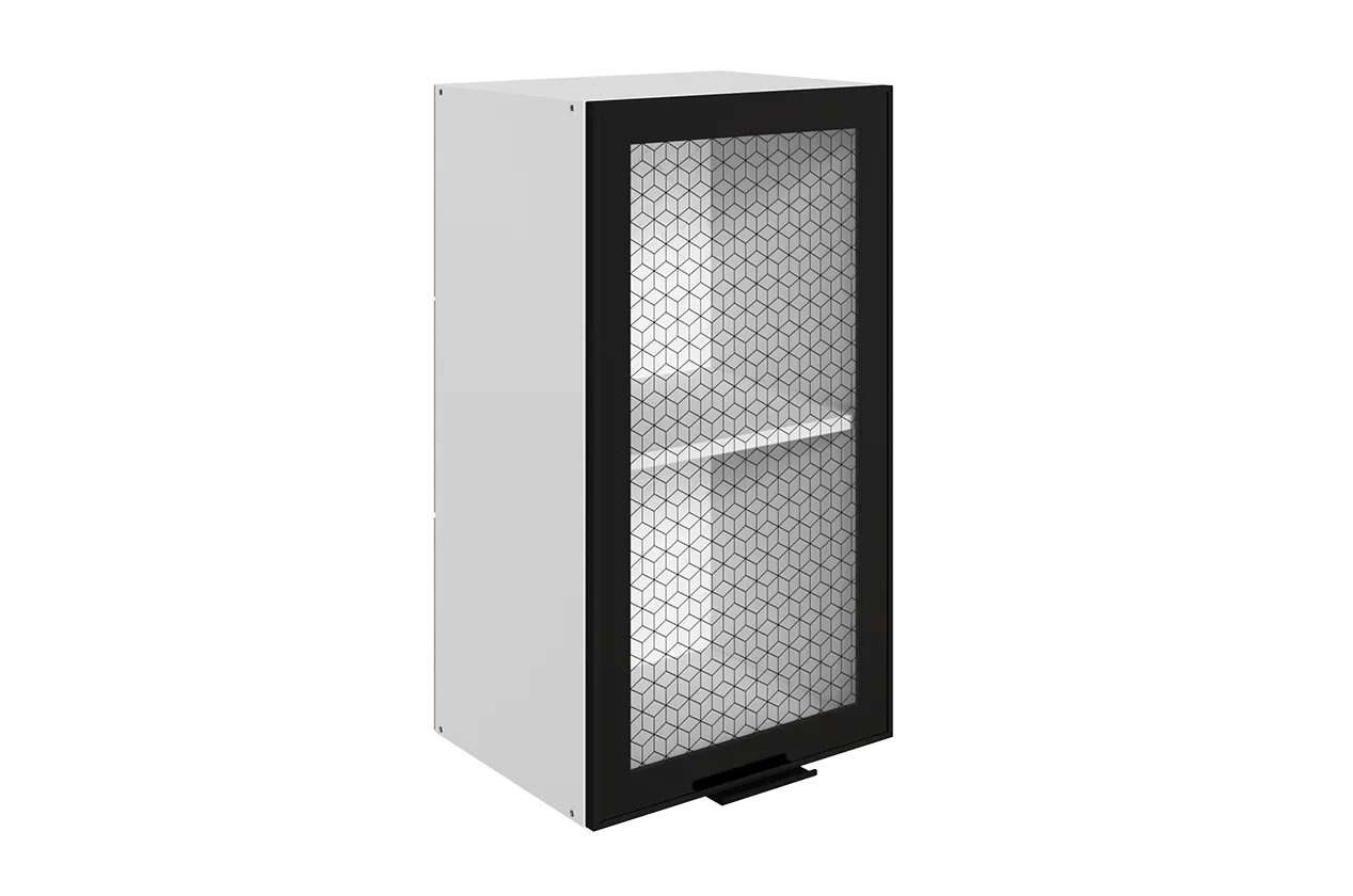 Стоун Шкаф навесной L400 Н720 (1 дв. рам.) (белый/черный муар)