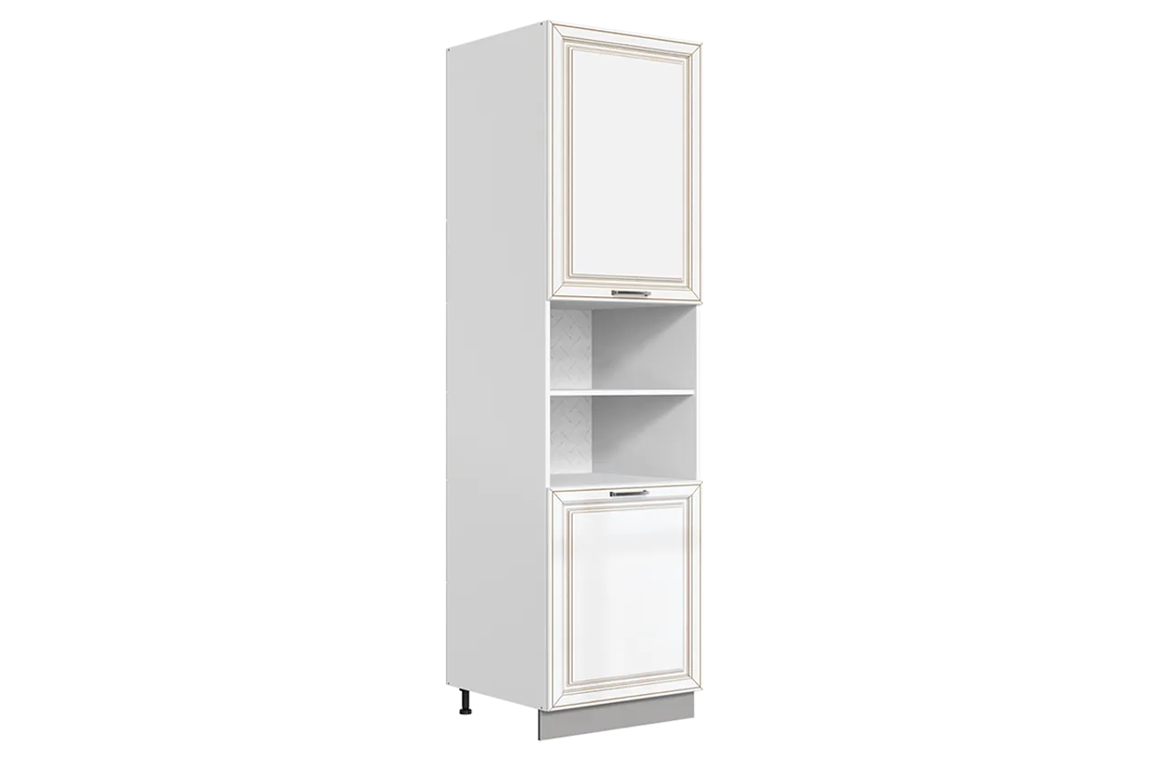 Атланта Шкаф-пенал L600 Н2321 (2 дв. гл.) (эмаль) (белый/белый глянец патина золото)