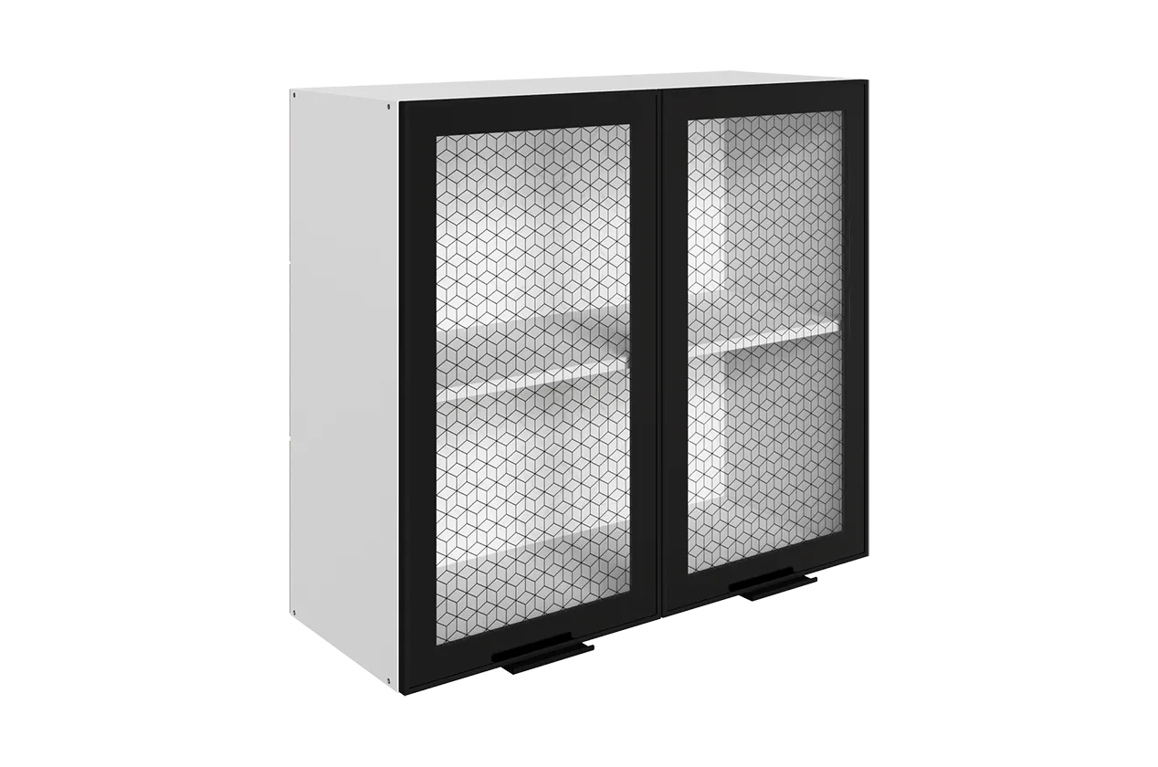 Стоун Шкаф навесной L800 Н720 (2 дв. рам.) (белый/черный муар)